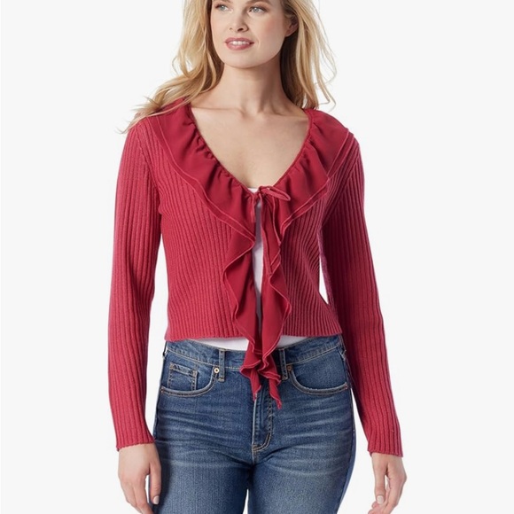 Jessica Simpson Sweaters - NWT-Jessica Simpson Red Ruffle Front Cardigan